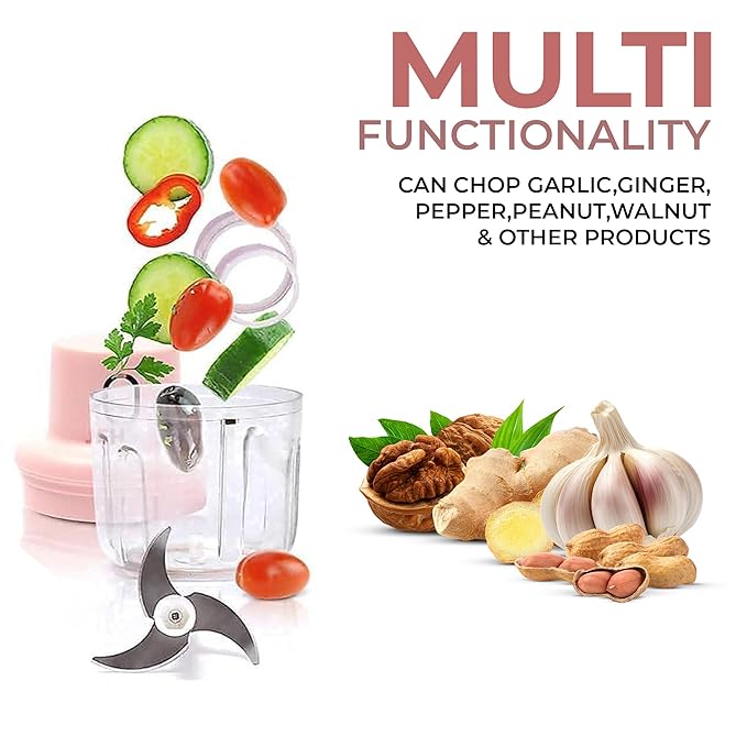 deevudi Mini Usb Wireless Electric Garlic Chopper, Mini Food Chopper Garlic Mincer Blender Meat Grinder Waterproof Rechargeable Food Processor (Electric Mini Garlic Grinder), 45 Watts